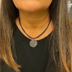 Handcrafted Leather and Sterling Sliver Rose Necklace